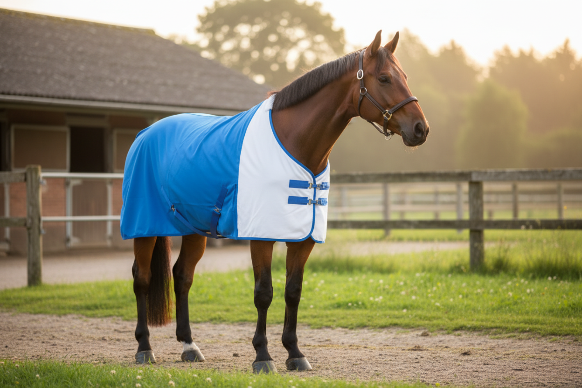 Premium Quality Horse Rug White and Blue Color